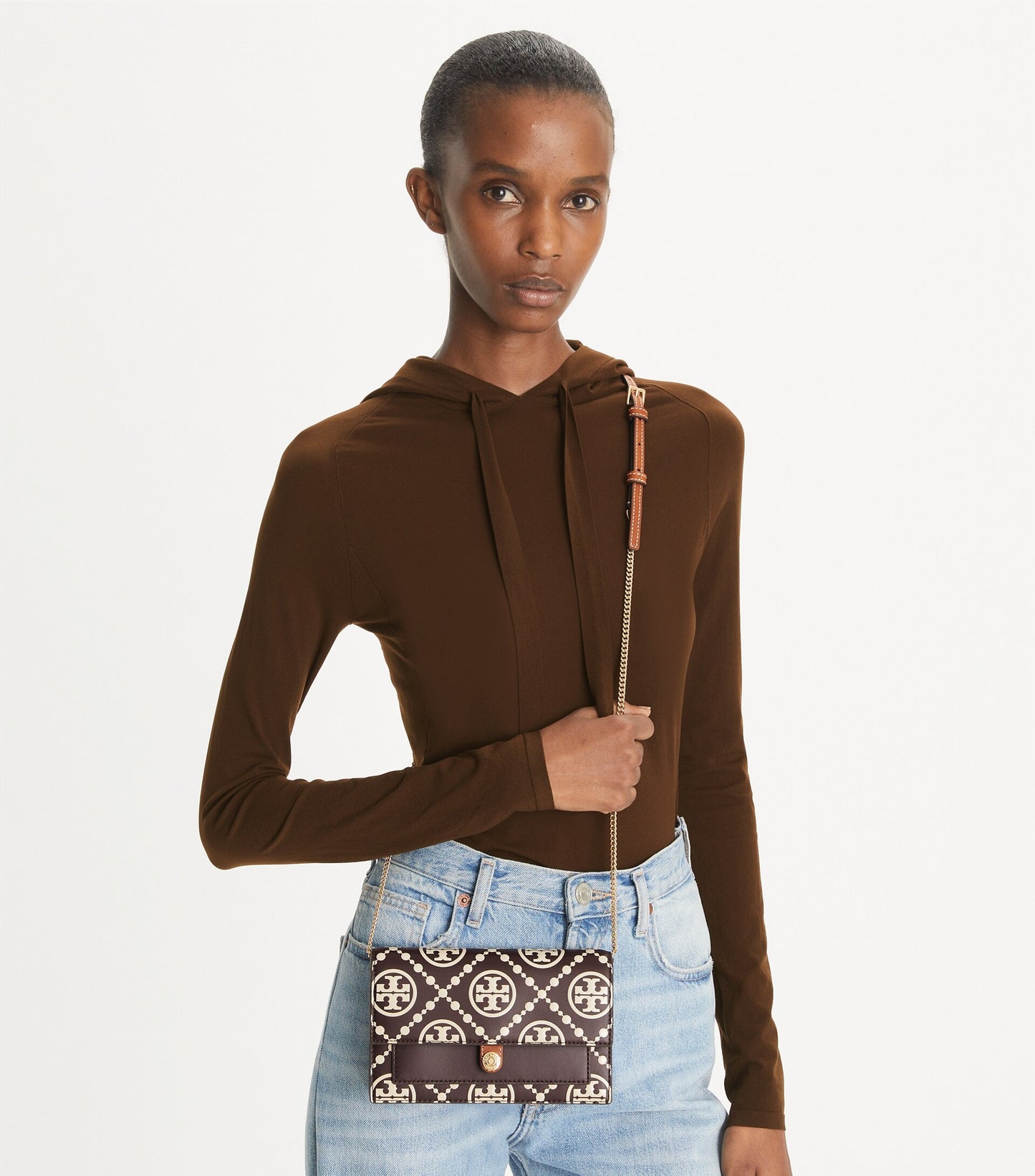 T Monogram Contrast Embossed Crossbody