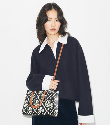 T Monogram Contrast Embossed Top-Handle Tote