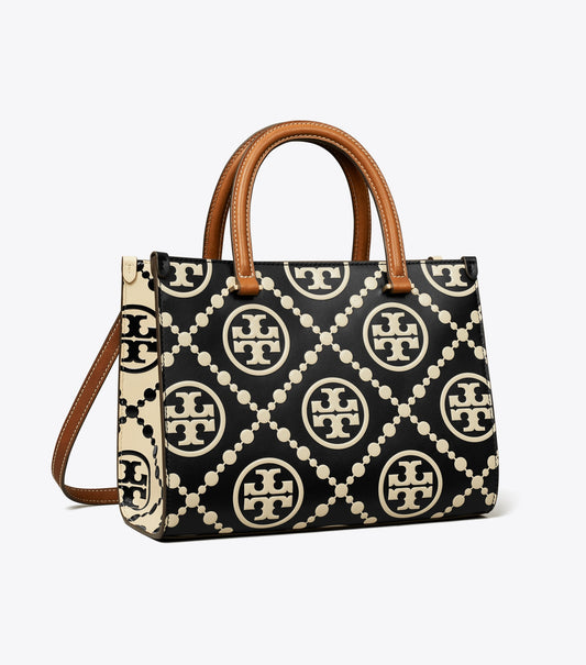 T Monogram Contrast Embossed Top-Handle Tote