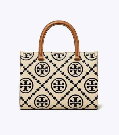 T Monogram Contrast Embossed Top-Handle Tote