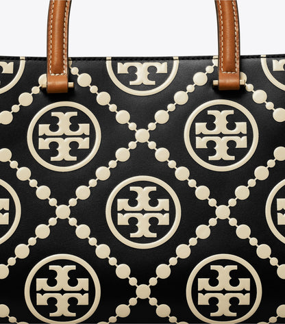 T Monogram Contrast Embossed Top-Handle Tote