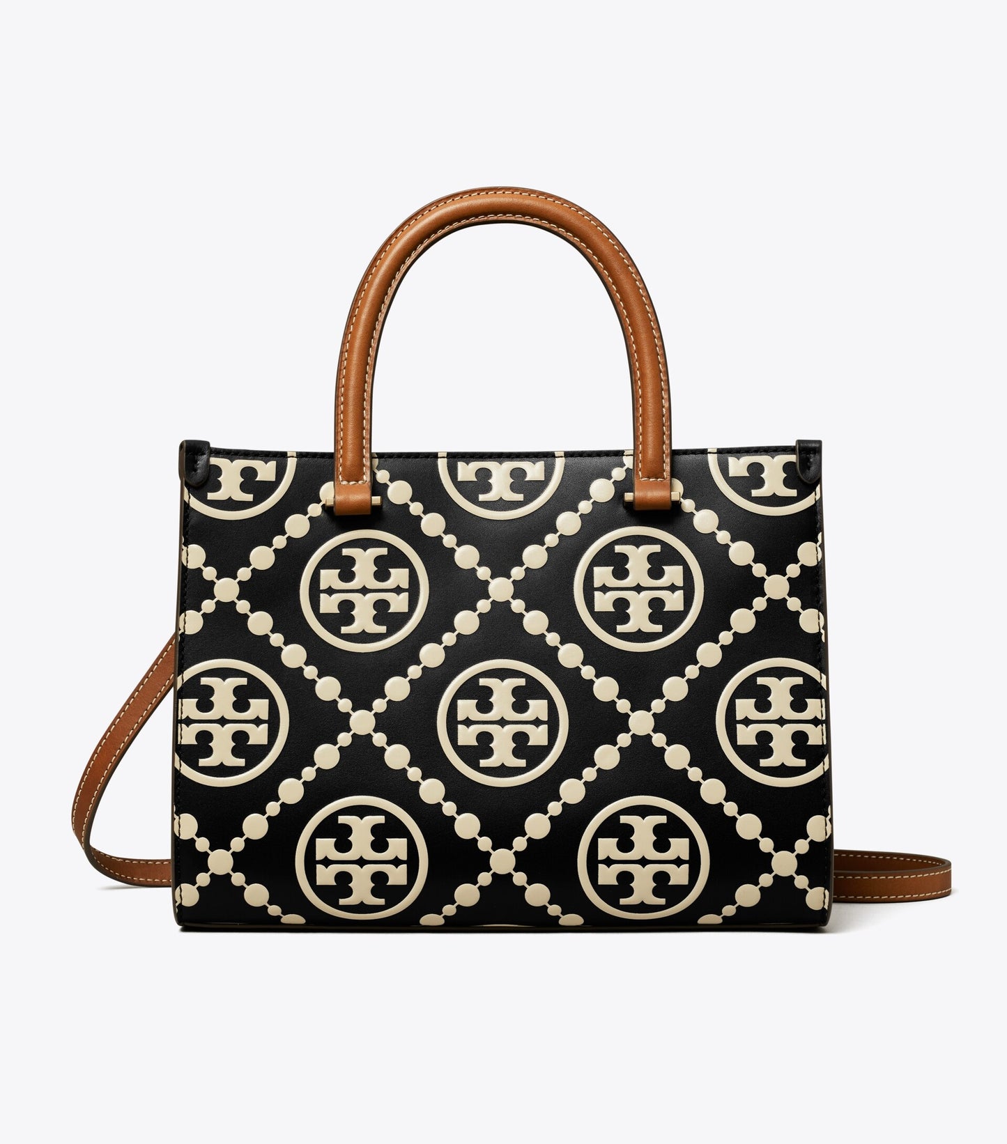 T Monogram Contrast Embossed Top-Handle Tote