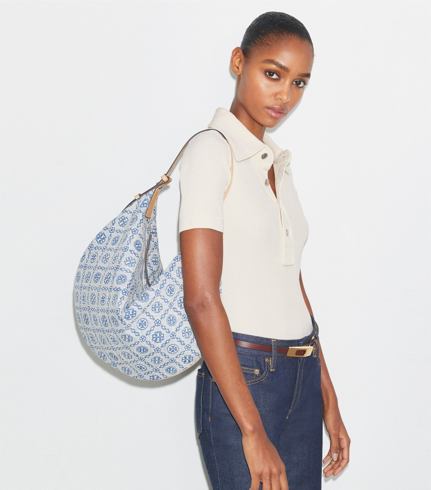 T Monogram Denim Balloon Bag