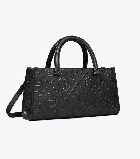 T Monogram Embossed Small East-West Tote