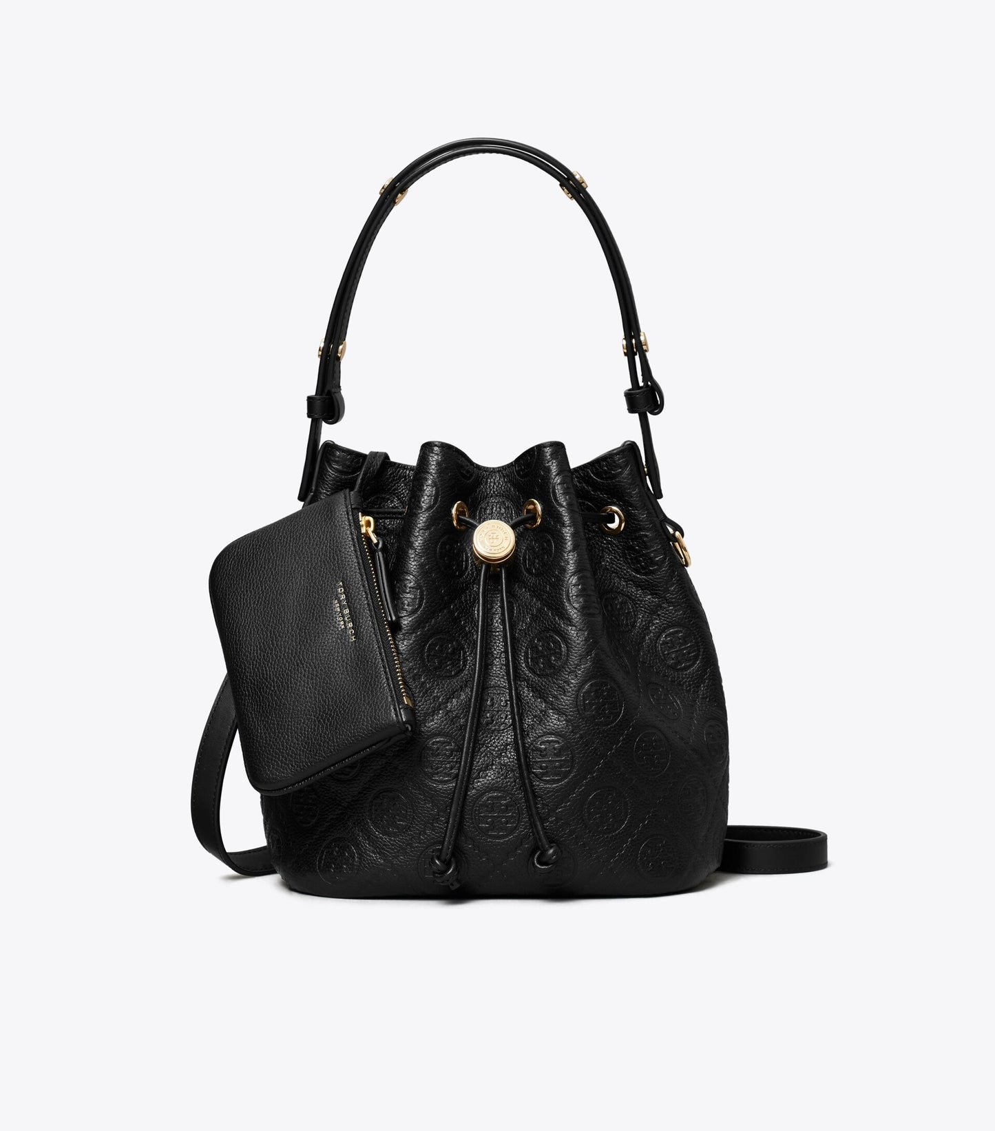 T Monogram Pebbled Bucket Bag