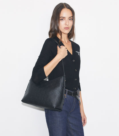 T Monogram Pebbled Messenger Bag