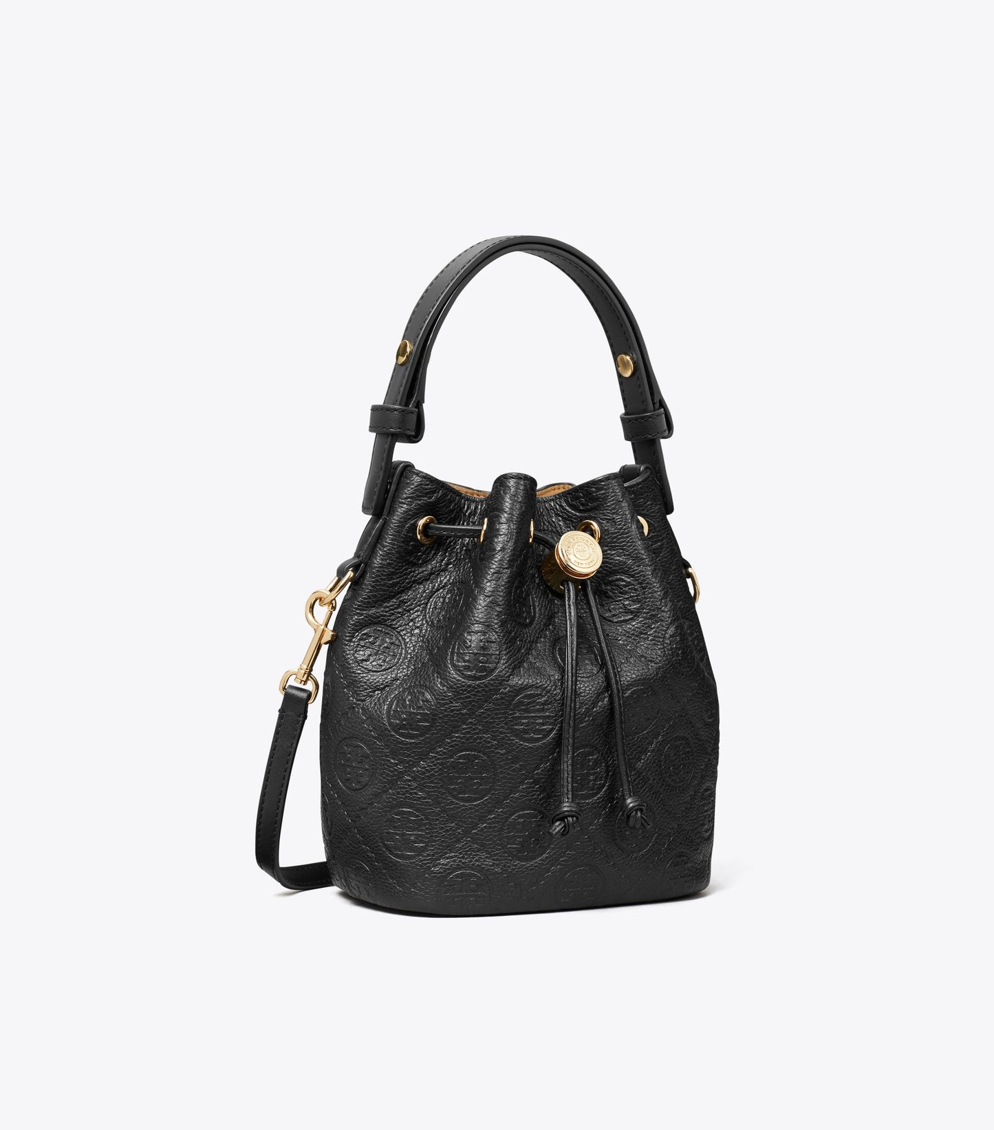 T Monogram Pebbled Mini Bucket Bag