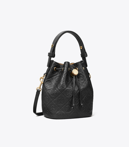 T Monogram Pebbled Mini Bucket Bag