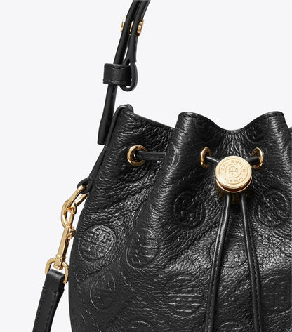T Monogram Pebbled Mini Bucket Bag