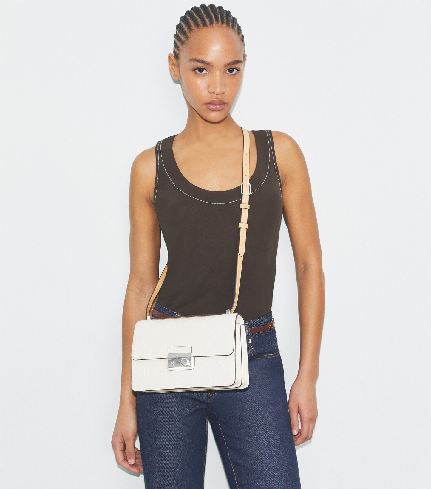 T Monogram Pebbled Shoulder Bag