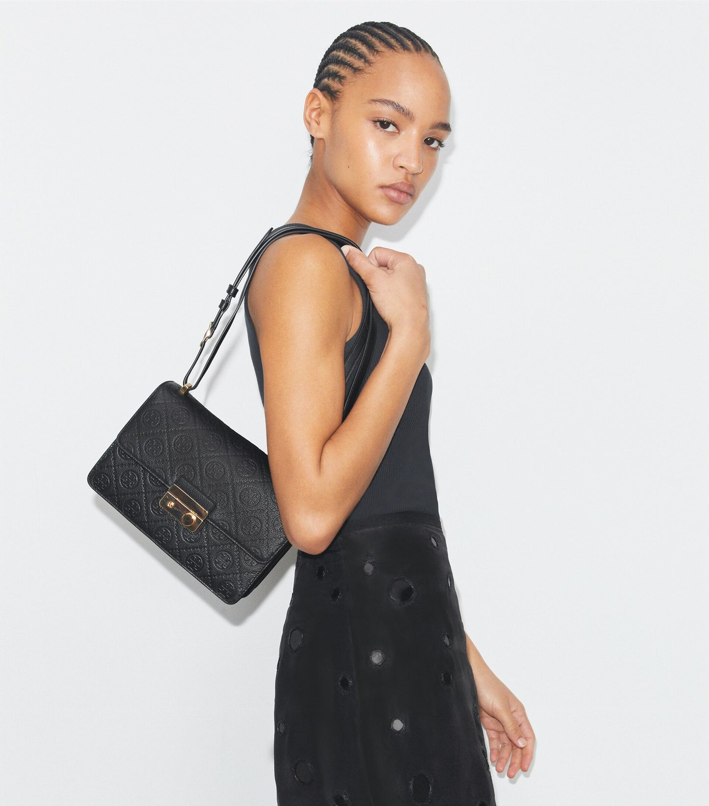 T Monogram Pebbled Shoulder Bag