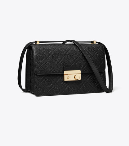 T Monogram Pebbled Shoulder Bag