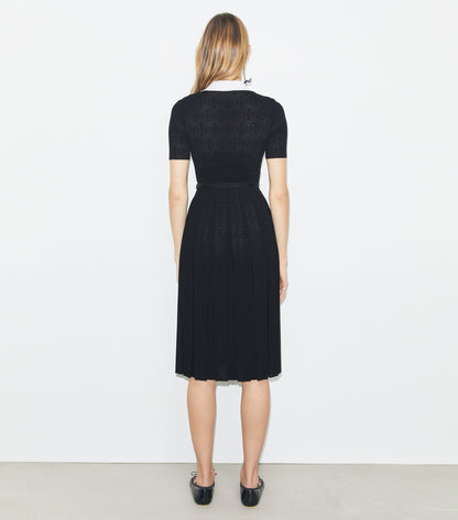 T Monogram Pointelle Pleated Dress