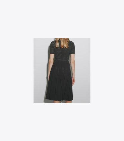 T Monogram Pointelle Pleated Dress
