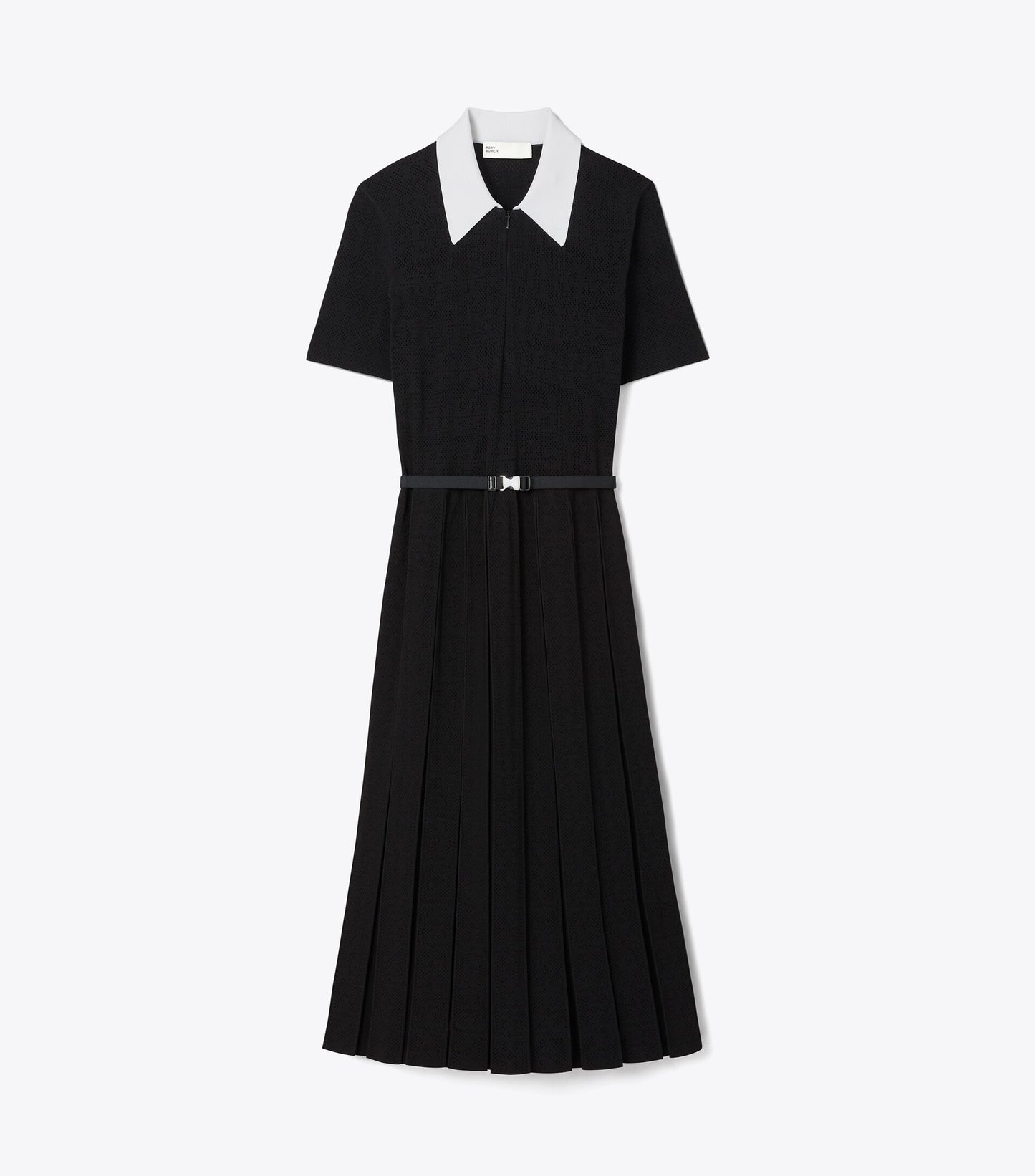 T Monogram Pointelle Pleated Dress
