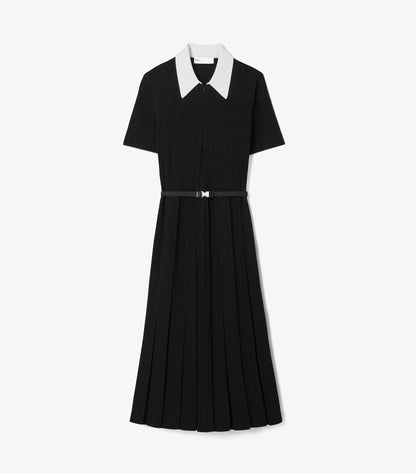 T Monogram Pointelle Pleated Dress