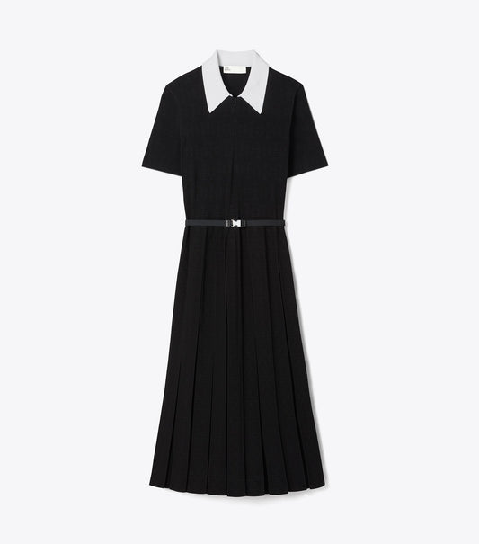 T Monogram Pointelle Pleated Dress