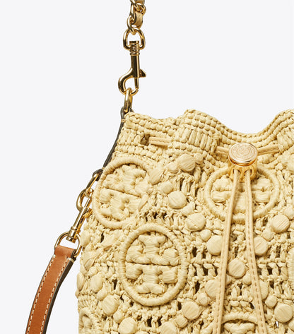 T Monogram Raffia Bucket Bag