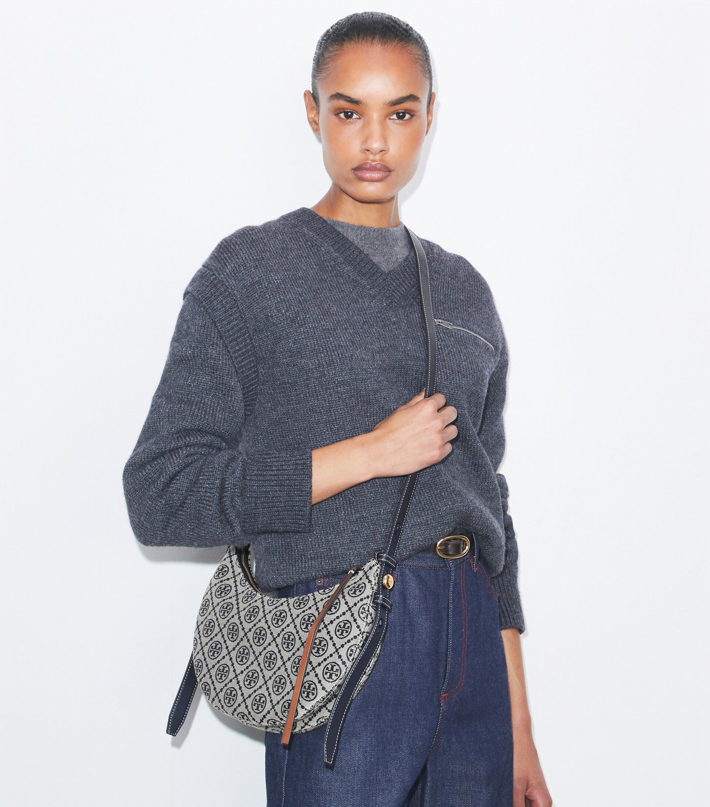 T Monogram Romy Half Moon Bag