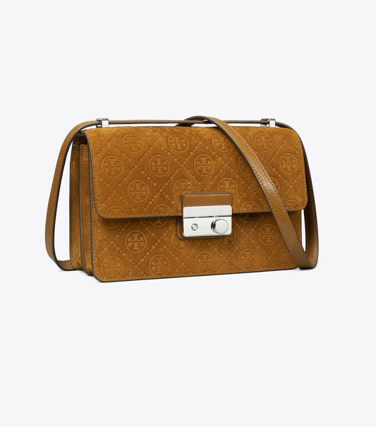 T Monogram Suede Shoulder Bag