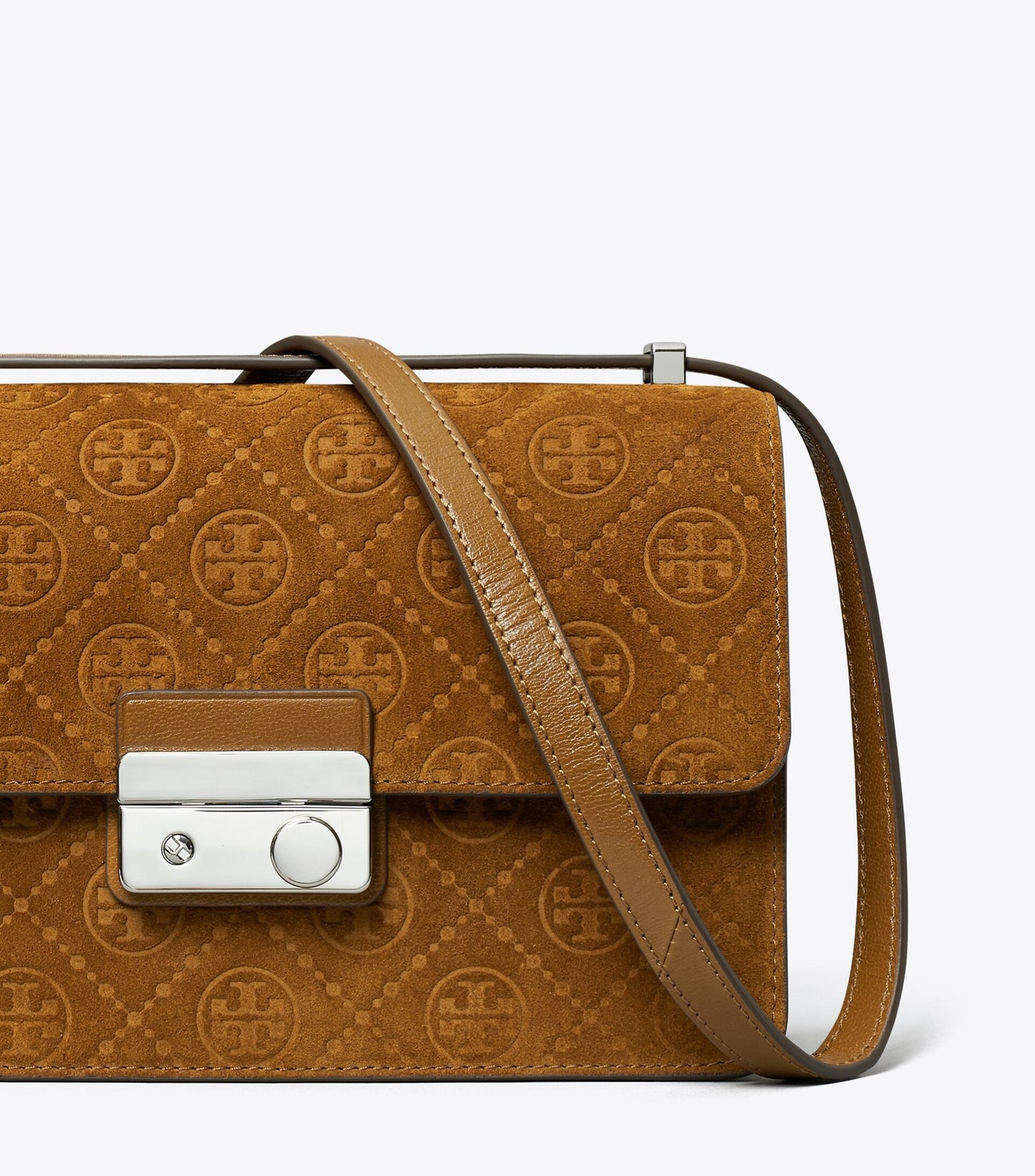 T Monogram Suede Shoulder Bag