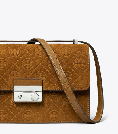 T Monogram Suede Shoulder Bag